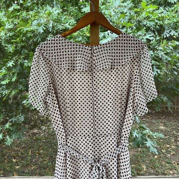 Maison Tara White And Brown Polka Dot Classic Midi Dress Size 16W - Picture 4 of 11